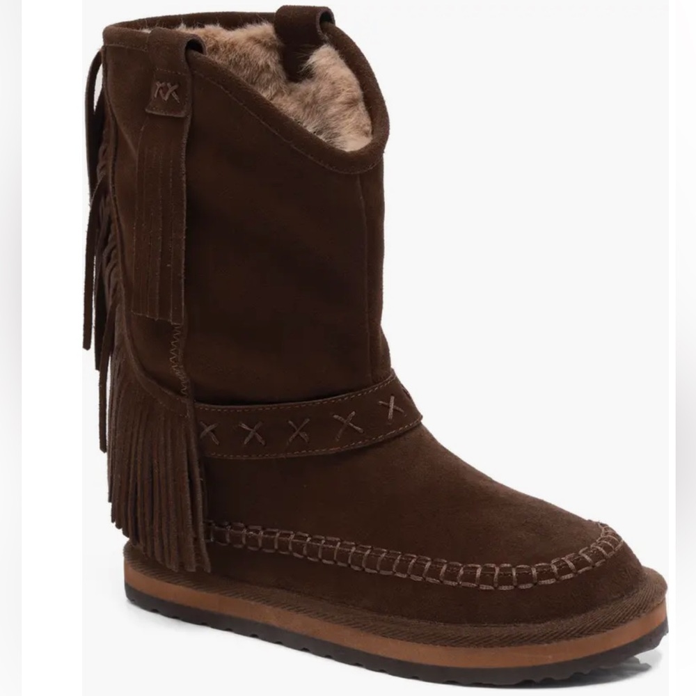Free People Dark Brown Suede Fringe Shearling Ankle Boots